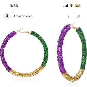 Amazon Vibrant Purple, Green, and Gold Hoop Earrings